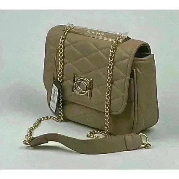 NEW! Bebe Women's Abigail Smooth Flap Shoulder Bag In Beige NWT $89 - Picture 4 of 5